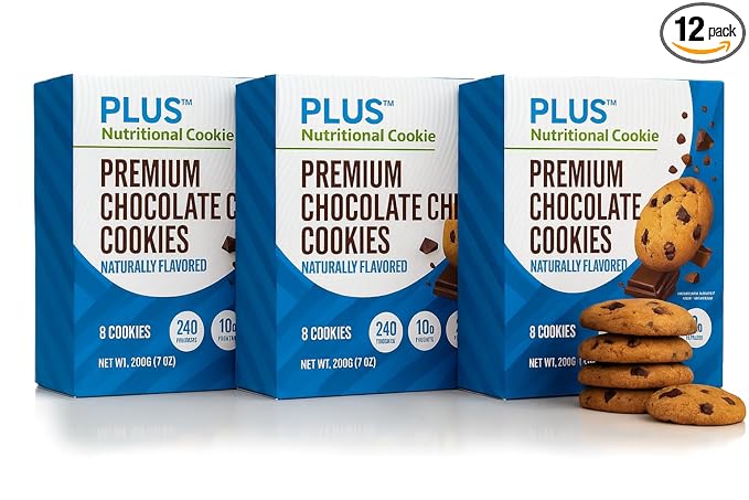 Plus Nutritional Cookies – Premium Chocolate Chip | 24 Vitamins & Minerals, 10g Protein, 2g Fiber | Soft-Baked Complete Nutrition Cookie for Adults | Meal Replacement Snack | 12 Servings (24 Cookies)