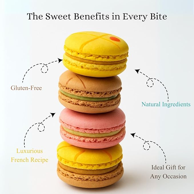 Andy Anand Luxurious French Macarons, 12 Assorted Flavors, Amazingly Delicious, Gluten Free, Unique Flavor, Ideal Gift for Women, Men and Kids, Handcrafted With Natural Ingredients (1 lb)