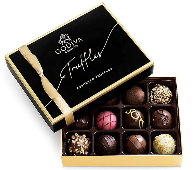 Godiva Chocolatier Signature Assorted Chocolate Truffles Gift Box – Gourmet Milk, Dark & White Chocolates – 12-Piece Gold-Ribboned Chocolate Gift Box for Birthdays, Anniversaries, Congratulations