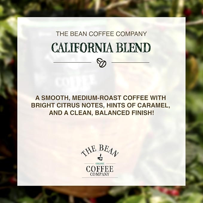The Bean Organic Coffee Company California Blend, Medium Roast, Ground Coffee, 16-Ounce Bag,Café molido tostado organico