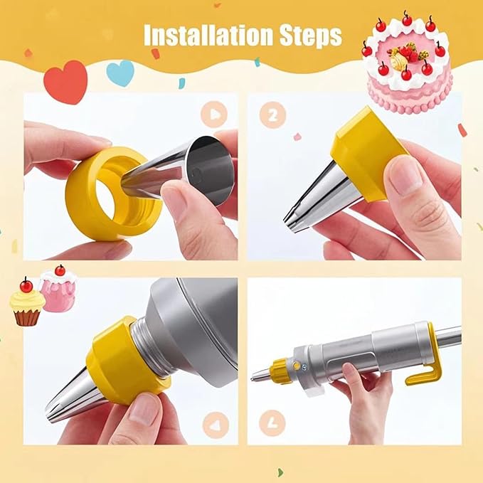 19-Piece Cake Decorating Kit with 6 Stainless Steel Piping Tips, Reusable Frosting Gun, Icing Bags & Tools for Cakes, Cupcakes, Cookies, Bread – Professional Baking Supplies for Beginners & Experts
