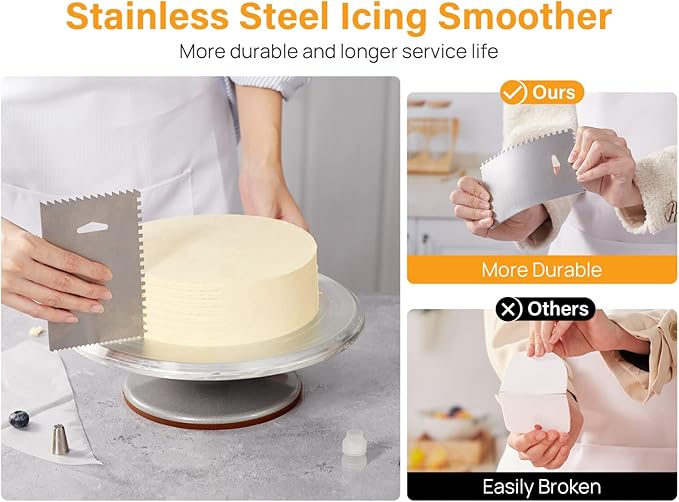 Kootek Aluminium Cake Turntable, 12 Inch Rotating Cake Stand, 35 pcs Cake Decorating Kit Supplies with 24 Numbered Icing Piping Tips, 2 Frosting Spatula, Pastry Bags and Other Baking Tools