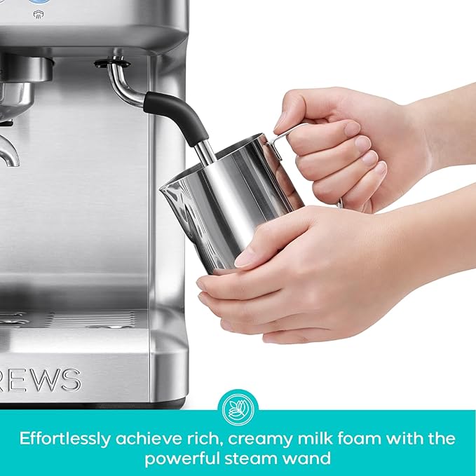 CASABREWS Ultra Espresso Machine with LCD Display, Powerful Milk Frother and Customizable Brewing Temperature, Provides Barista-Level Lattes and Cappuccinos