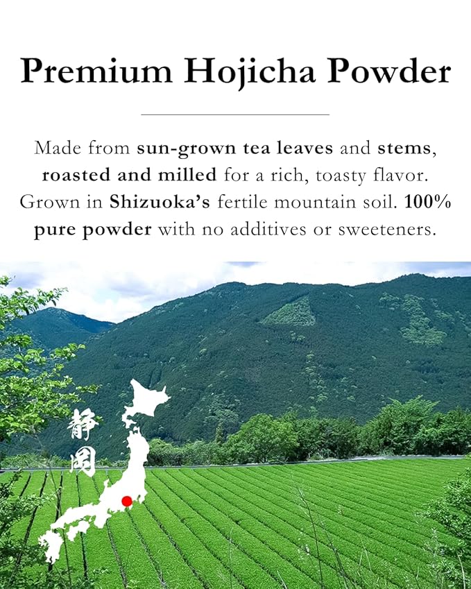 Emptea Premium Hojicha Powder for Latte - Tea Masters Blend Shizuoka Unsweetened Authentic Japanese Organic Roasted Green Tea Powder Ceremonial Grade 1.06 oz (30g)