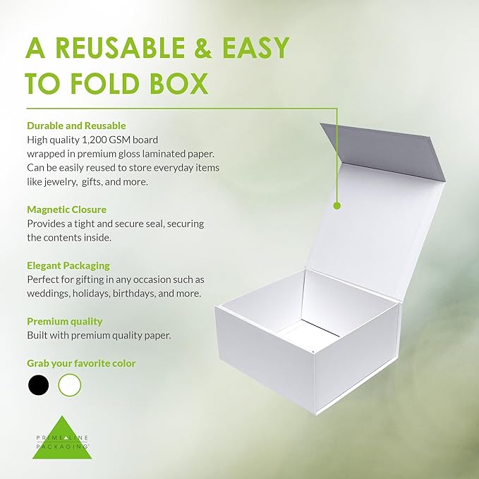 Prime Line Packaging Magnetic Gift Boxes 15 Pack 10x10x5 Medium Collapsible White Box with Magnetic Lid for Gift Boxes, Holiday Wrap, Birthdays, Weddings, All Occasions, Bulk