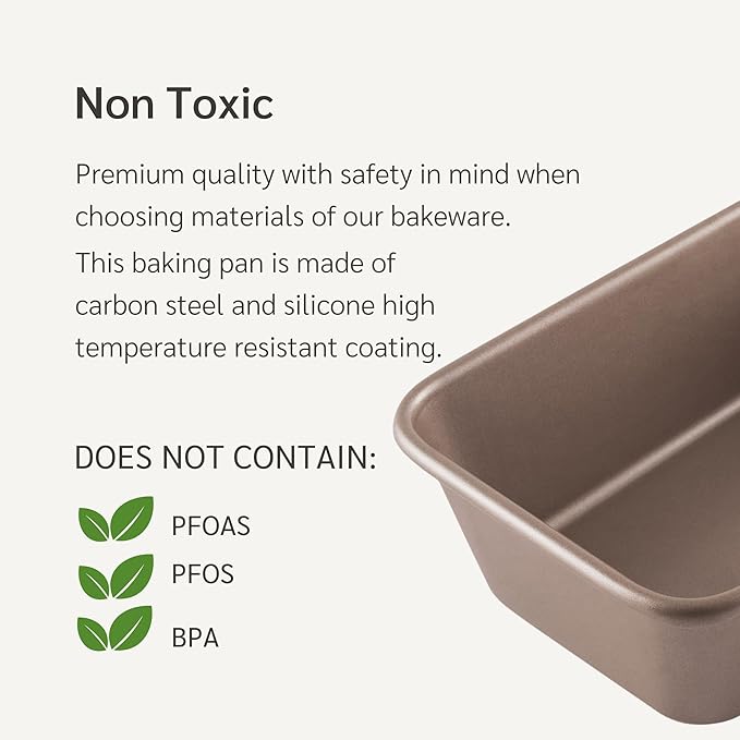 Premium PFOA free Nonstick Baking Pans Bundle of 4 items: 13 x 18 inch Half Baking Sheet Set of 2, 5 x 9 inch Loaf Bread Pan, 9 x 13 inches Cake Baking Pan
