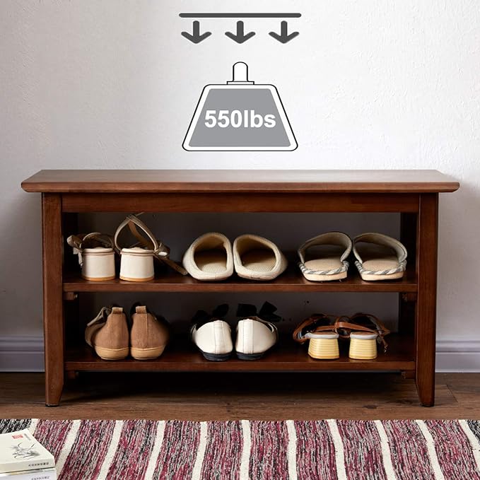 XKZG Storage Bench Wooden Shoe Rack Bench Rustic Solid Wood Entryway Bench (Brown,23.6")