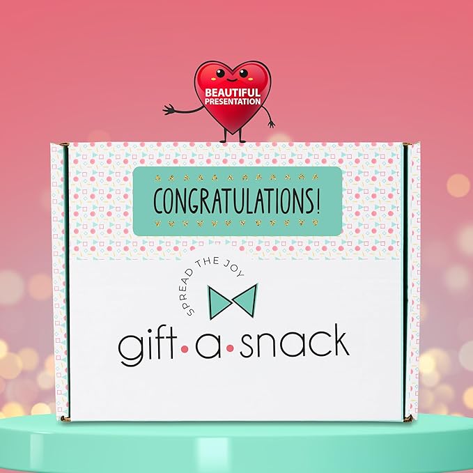 Gift A Snack - Congratulations Snack Box Variety Pack Care Package + Greeting Card (45 Count) Graduation Sweet Treats Gift Basket, Candies Chips Crackers Bars - Food Assortments