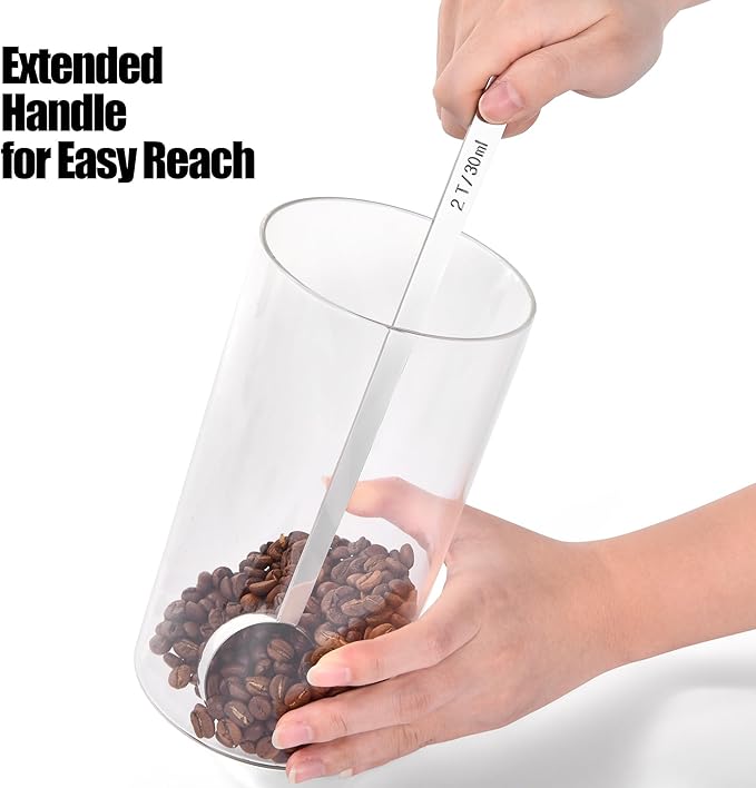 18/8 Stainless Steel Coffee Scoops, Doosu Food-Grade Metal Measuring Spoons with 8.5in Long Handle, Tablespoon Scooper for Coffee Beans, Ground Coffee, Espresso, Protein Powders, Tea (1 & 2 Tbsp)