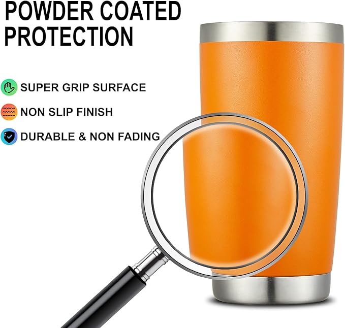 COMOOO 20oz Tumbler Bulk Double Wall Vacuum Insulated Travel Mug, Stainless Steel Tumbler with Lid and Straw Durable Powder Coated Insulated Coffee Cup for Cold & Hot Drinks (Orange, 6 pack)