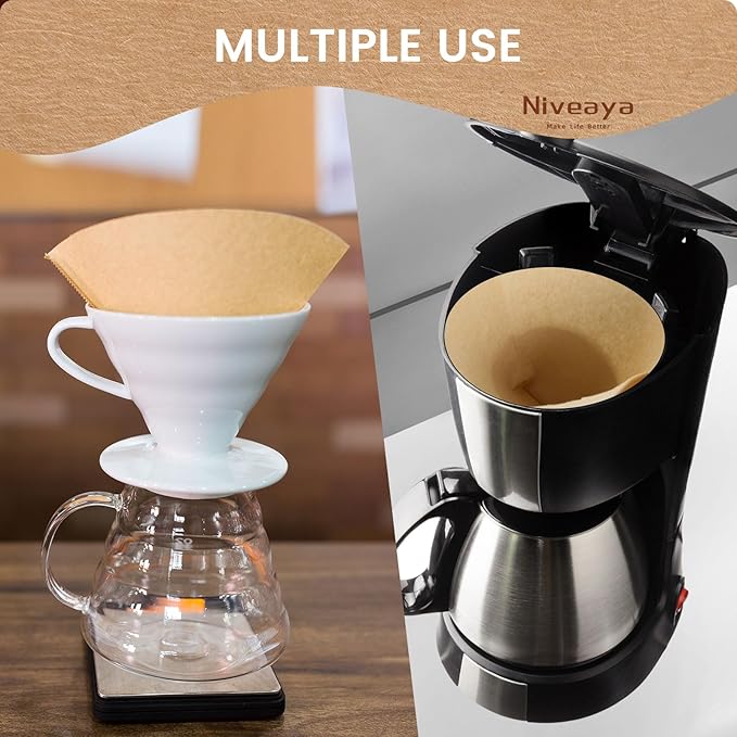 Niveaya Coffee Filters 8-12 cup - 200 Count, Size #4 Unbleached Natural Brown, Disposable for Pour Over and Drip Coffee Maker