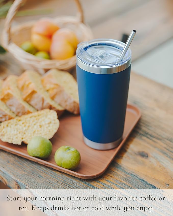 Travel Coffee Tumbler 20oz, 12 Pack Leakproof Travel Coffee Mug with Lid and Straw, Stainless Steel Double Wall Vacuum Insulated Tumbler for Hot/Iced Drinks (Textured Matte, Navy Blue)