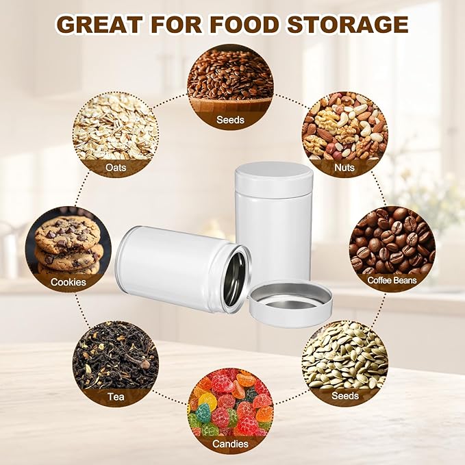 uxcell 2Pcs Round Tea Canisters, 5" x 3" Airtight Metal Tea Containers for Loose Tea, Coffee Beans, Spices - Durable, Compact, and Stylish Storage Tea Tin (White)