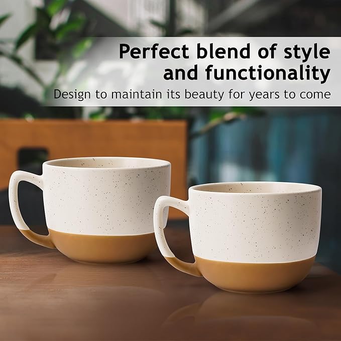 MIAMIO – 15 Ounce, Set of 4 Ceramic Latte Mug – Elegant Modern Coffee Mug Set for Cafe, Latte, Tea, Hot Cocoa - Drinks Dishwasher & Microwave Safe – Aura Collection (Creamy Cocoa, Coffee Mug(4x))