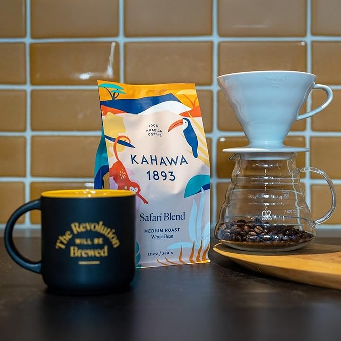 Kahawa 1893 Whole Bean Coffee Medium Roast Safari Blend 24 Oz - As Seen on Shark Tank, High Antioxidants, Naturally Sweet, Organically Grown, Ethically & Sustainably Sourced