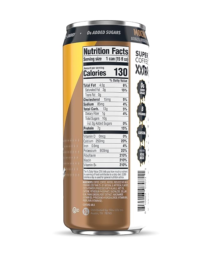 Super Coffee XXTRA, Keto Protein Coffee (0g Added Sugar, 7g Protein, 130 Calories) [Mocha] 15 Fl Oz, 12 Pack | Iced Smart Coffee Drinks - SoyFree GlutenFree