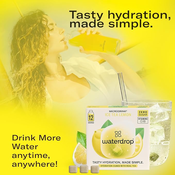 Waterdrop Hydration Cubes with Vitamin C, B Vitamins, and Electrolytes, Iced Tea Lemon Flavor, Flavored Water Enhancer Cubes for Still & Sparkling Water, Low Calorie, Sugar Free, Gluten Free, 24 Count
