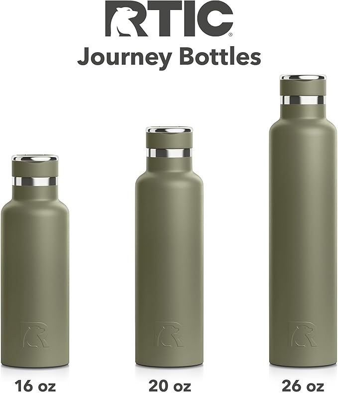 RTIC 26oz Journey Bottle Metal Stainless Steel Vacuum Insulated, BPA Free, Reusable, for Water, Hot and Cold Drinks, Travel, Sports, Camping, Olive