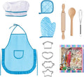 11 PCS Kids Chef Costume Set, Cooking & Baking Toys for Toddlers 3-8 with Adjustable Apron, Pretend Play Gift for Boys & Girls Birthday Xmas（Blue）