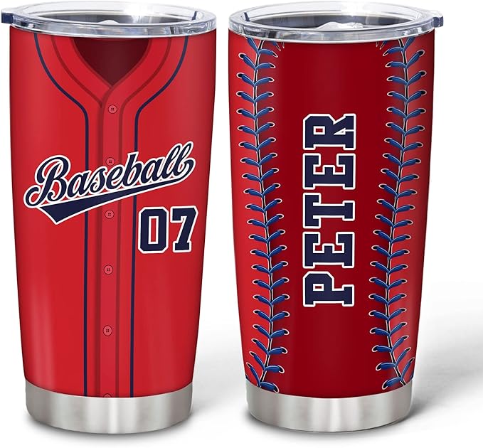 Hyturtle Personalized Baseball Tumbler Baseball Players Design Stainless Steel Double Walled Vacuum Insulated Tumblers 20oz30oz Coffee Travel Mug Cup Christmas Gift For Men Boys Friends Dad Sports Fan