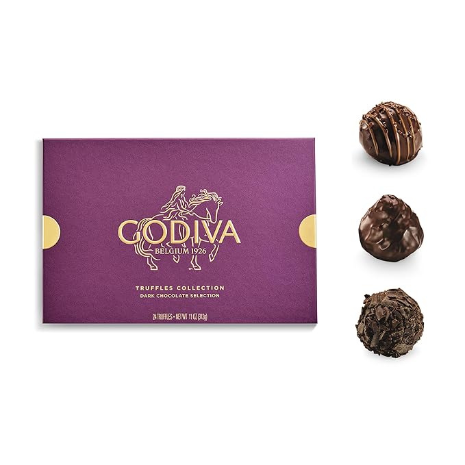 Godiva Dark Chocolate Truffle Gift Box, Belgian Dark Chocolates with Ganache Center, Gourmet Gift for Birthdays, Holidays, Non-GMO & Kosher, 24 Pc