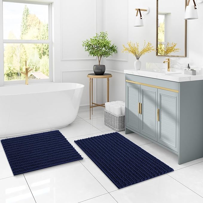 Arotive Luxury Chenille Bathroom Rug Mat, Extra Soft Thick Absorbent Shaggy Bath Rugs, Non-Slip Machine Wash Dry, Plush Bath Mats for Bathroom, Shower and Tub, 36x24, Navy