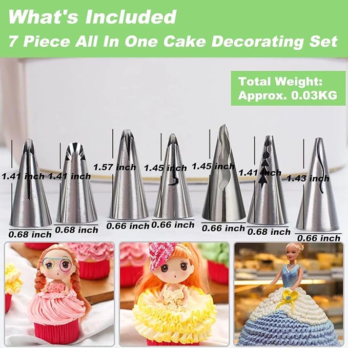10pcs Cake Decorating Icing Piping Tip Set, Pleated Skirt PipingNozzles Set Ruffle Piping Tips Stainless Steel Frosting TipsDecorating Tips for Cake Cupcakes Cookies with A Cleaning Brush(10pcs)