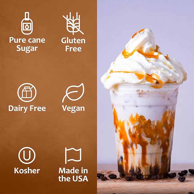 Syruvia SALTELLA Coffee Syrup Vanilla Salted Caramel - 25.4 fl oz - Kosher Coffee Syrups, Gluten Free, No Coloring, Perfect for Drinks, Soda, Shakes, Desserts, and More.