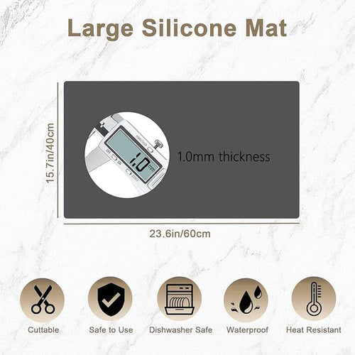 2 Pack 23.62"x15.74"(60cmx40cm) Silicone Kitchen Counter Mats, Heat Resistant Non-Slip Countertop Protector, Waterproof Nonstick Multipurpose Mat, Black