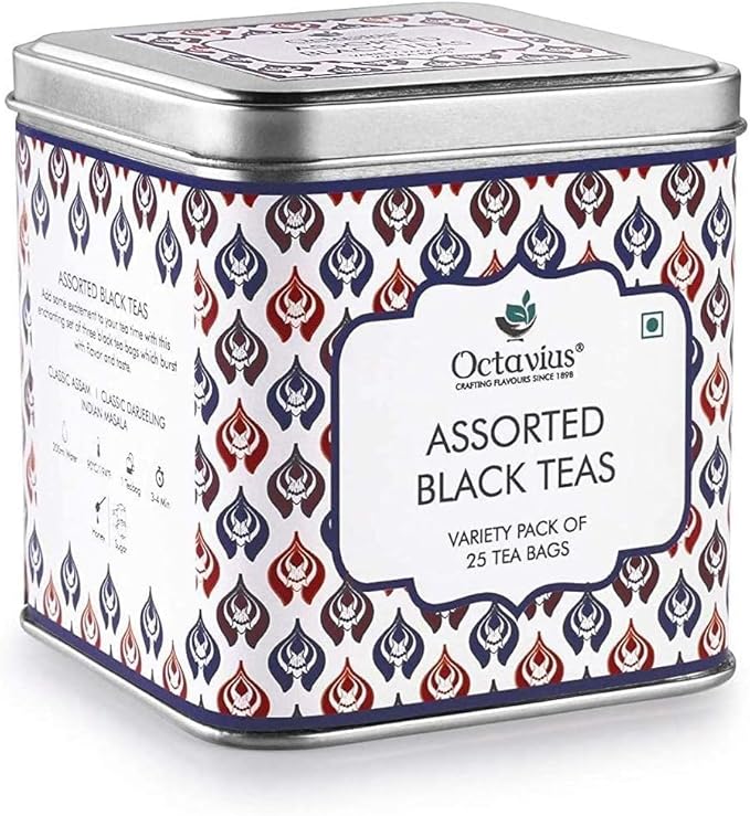 Octavius Tea Variety Pack | 3 Assorted Black Teas – Indian Masala, Darjeeling & English Breakfast | Strong CTC Tea for Milk | 25 Tea Bags Each | Pack of 6 | Rich & Malty Flavor