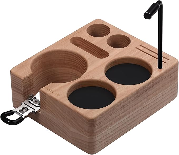 Normcore Compact Tamping Station, Tamper WDT Holder Portafilters Stand, Espresso Accessory Tool Organizer For 58mm Coffee Machine, Adjustable Height, Solid American Ashwood
