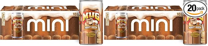 Mug Root Beer Soda, 7.5 Ounce Mini Cans (Two packs of 10)