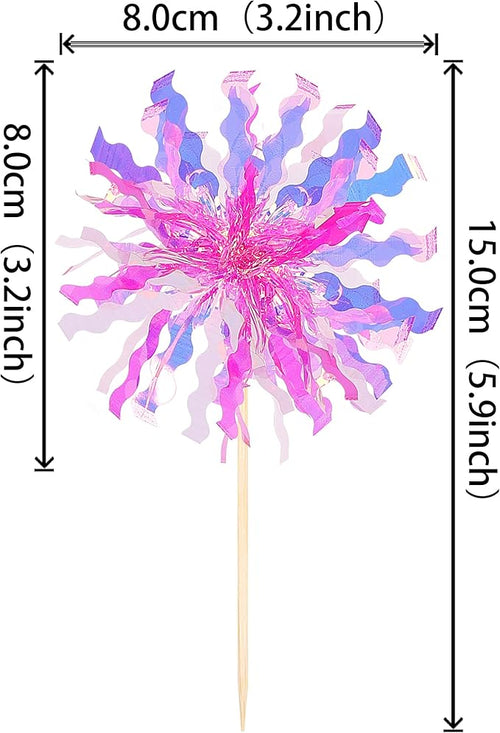 30 PCS Foil Firework Cupcake Toppers Sparkle Tinsel Cupcake Picks Happy Birthday Cake Decorations Drink Stirrers Cocktail Food Fruit Toothpicks for Baby Shower Graduation Party Supplies Rose Red
