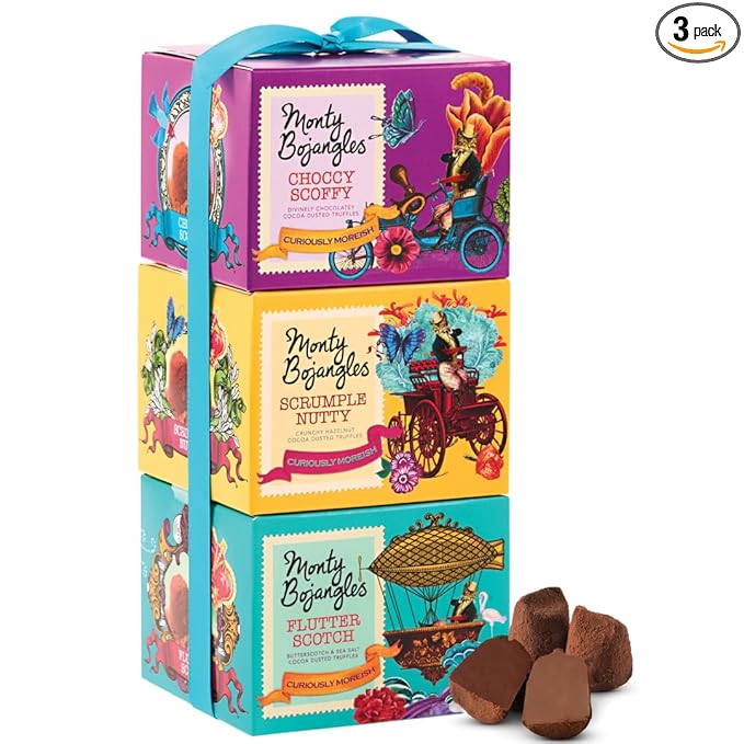 Monty Bojangles Cocoa Dusted Truffles Gift Tower (3 x 3.5oz Boxes) - 3 Flavors of Luxury Chocolate Truffle - The Perfect Chocolate Gift Box Selection