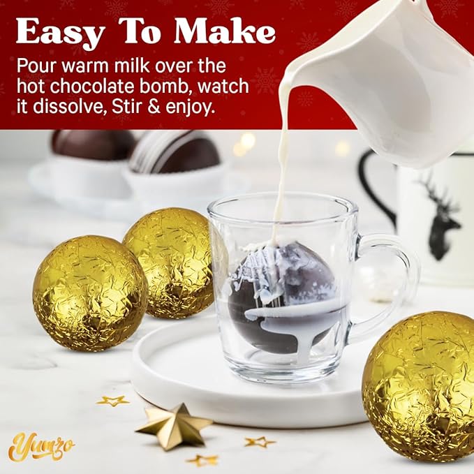 Chocolate Bombs - 3 Pack - Chocolate Bomb Filled with Mini Marshmallows and Cocoa Powder - Makes Large Hot Cocoa Bombs - Fun Party Favor.