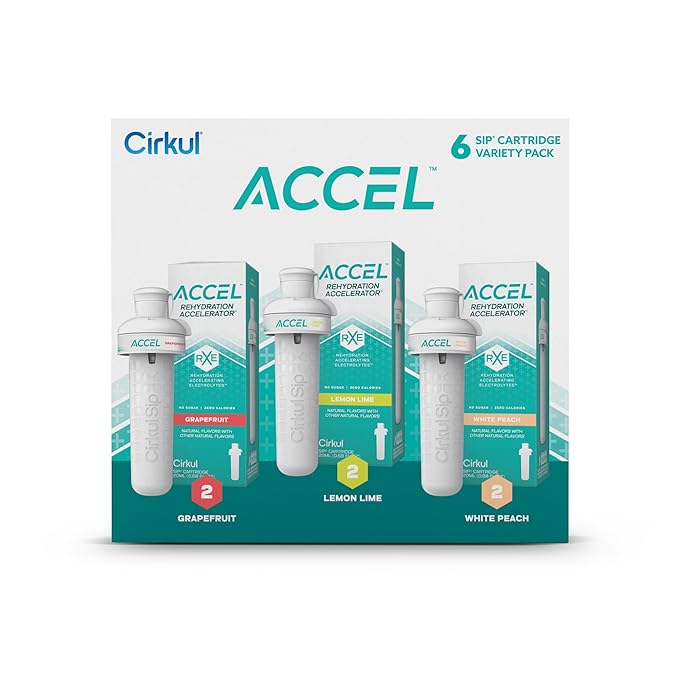 Cirkul Accel Flavor Cartridge Variety Pack with Electrolytes, 6-Pack (2 Grapefruit, 2 Lemon Lime, 2 White Peach), No Sugar, Zero Calorie Drink Mix
