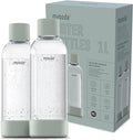 Mysoda Carbonating Bottles 2Pck 1L - Compatible with MySoda and any brands - Quick-Lock Reusable Bottles - Lid and Base Made of Wood Composite - BPA Free - Sage Green
