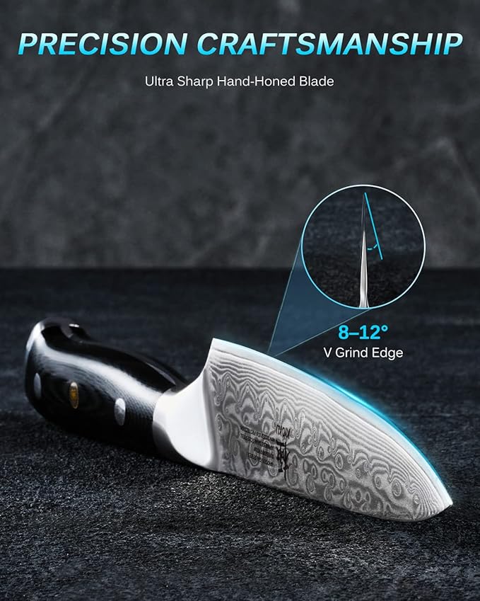 KYOKU Gin Series 5" Utility Kitchen Knife, Japanese VG10 Damascus Stainless Steel Knife with Silver Ion Blade G10 Handle Mosaic Pin, All Purpose Professional for Meat Veg and Fruit