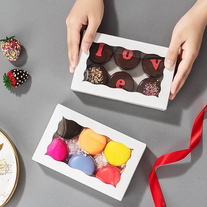 100pcs 7x4.33x1.5 Inch White Bakery Boxes with Window Cookies Boxes Cake Pop Boxes Chocolate Truffle Boxes Macaron Box Browines Treat Boxes for Christmas Valentine's Easter Mother's Day
