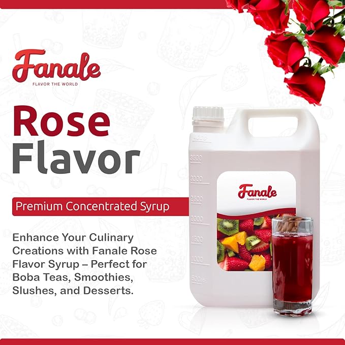 Fanale Premium Flavoring Concentrated Syrup for Bubble Tea 11 lb | Rose Flavor Syrup | for Boba Tea, Smoothies, Slushes, Desserts | 11lb | Pack of 4 | SRP140-CS
