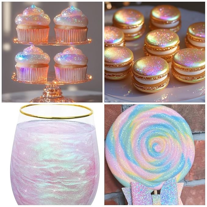 Iridescent Edible Glitter Spray - 15g Herbeklab Edible Iridescent Glitter for Cakes Food Grade Rainbow Cake Spray for Chocolate Strawberry Cookie