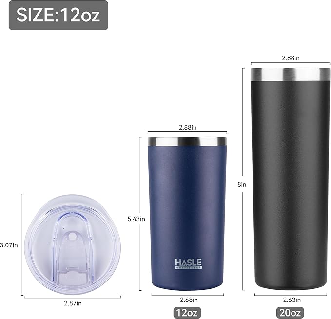 HASLE OUTFITTERS 12 oz Skinny Tumbler, Stainless Steel Insulated Slim Tumbler set bulk with Lid, Reusable Double Wall Travel Coffee Mug, Durable Powder Coated Travel Water Cup(Navy,6)