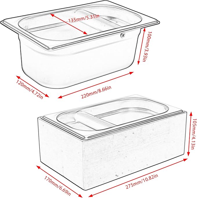 Knock Box Espresso, Coffee knockbox with Rubber Knock Bar and Anti-slip Pad, Commercial Use Large Capacity, Stainless Steel and Wooden, Espresso Accessory