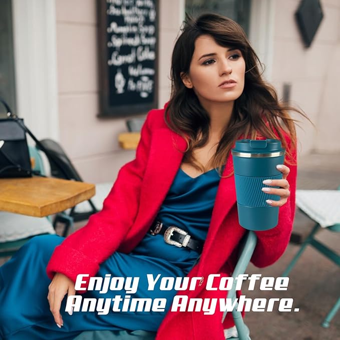 Vacuum-Insulated Stainless Steel Travel Coffee Mug, Leak-Proof Reusable Coffee Cup with Lid - Keep Hot & Cold Drinks for Hours, Durable Thermos Tumbler for Men & Women (3rd-Blue, 12OZ)