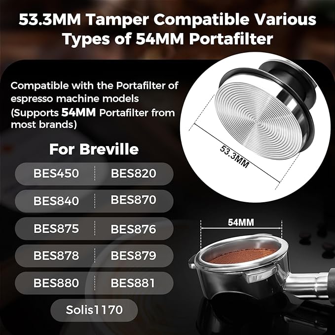 IKAPE 53MM Coffee Tamper Set Black 6 IN 1, Espresso Tamper, Distributor, Magnetic Dosing Funnel, Silicone Mat, Puck Screen, Cleaning Towel