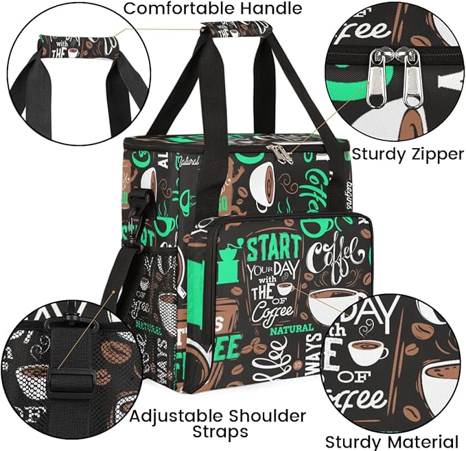 coffee cup coffee beans cyan Coffee Maker Carring Bag Travel Carrying Storage Tote Bag Compatible Portable Single Serve Coffee Brewer Case with Pockets for K-cup Pods