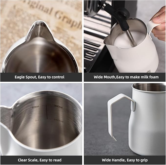 Milk Frothing Pitcher 450ML - Espresso Steaming Pitcher with Large Handle and Spout,Cappuccino Latte Art Cup for Barista and Home Cafe