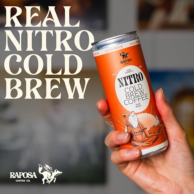 Raposa Nitro Cold Brew Ready to Drink Coffee 250ml - 8.45oz - Dairy Free - Cold brew ready to drink, Non GMO, No Artificial Anything - 225mg Caffeine (Classic Dark Roast)