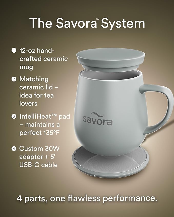 Temperature Control Smart Mug with Wireless Heating Pad - 12oz Ceramic Coffee Mug Warmer | Maintains 135°F Self Heating Cup | IntelliHeat Technology | USB-C Powered - Grey
