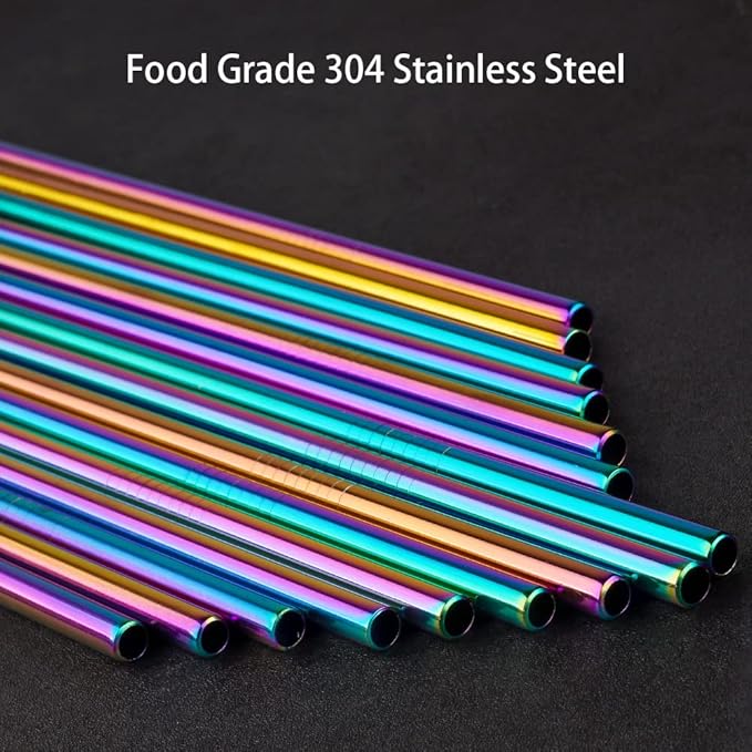 [30 PCS] Value Pack Metallic Reusable Stainless Steel Straws Combinations, Tomorotec Home Metal Straw Sets with Cleaning Brushes, 15 Straight 15 Bent For Tumblers Beverage Drinks Cocktail (Colorful)